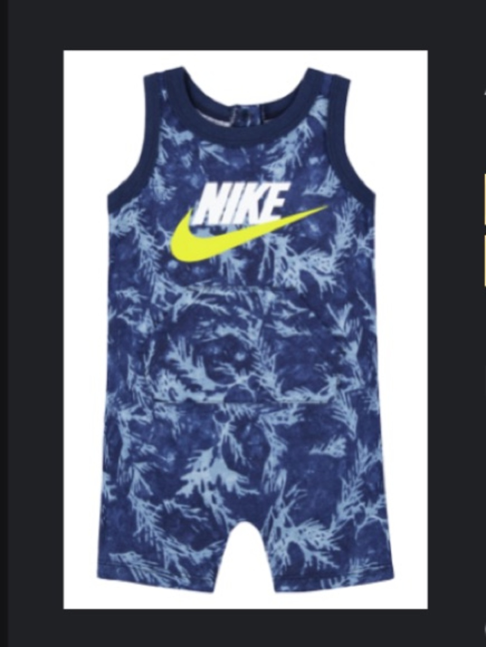 EUC Nike Baby Boys' Leaf Dye Tank Romper, Blue, 18 Months
